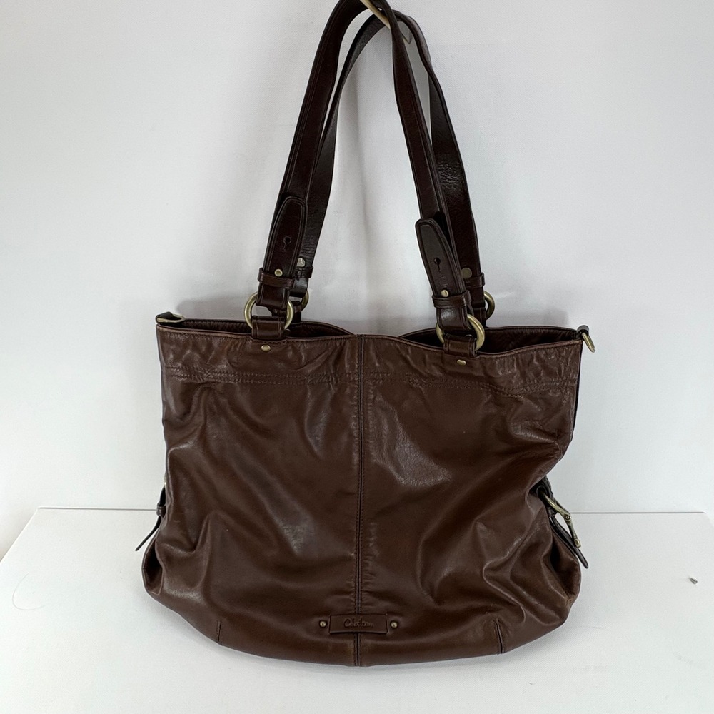 Cole Haan Brown Leather Tote Bag Slouchy Shoulder Bag Brass Hardware Womens‎